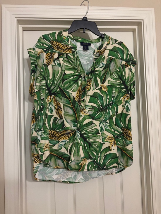 RACHEL Rachel Roy Tops - Rachel RayMonaco Green and Yellow Tropical Leaf Print Linen Blouse Women large